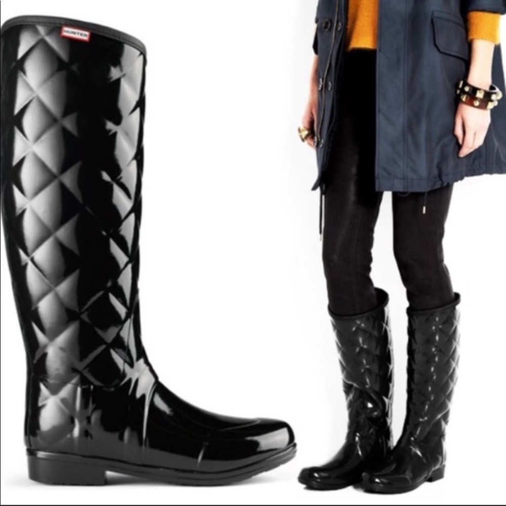 Black quilted Hunter rain boots size 8